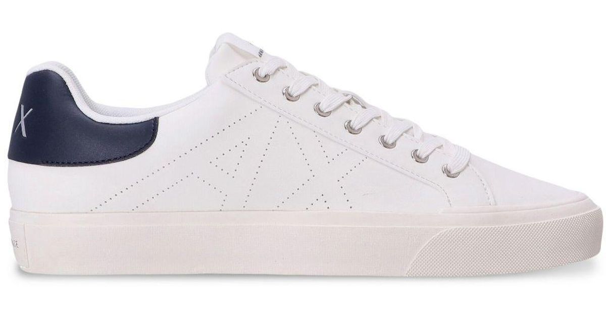 Armani Exchange Logo-perforated Leather Sneakers in White for Men | Lyst UK