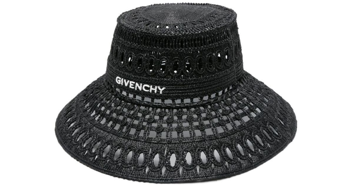 Givenchy Logo-Embroidered Raffia Bucket Hat in Black | Lyst
