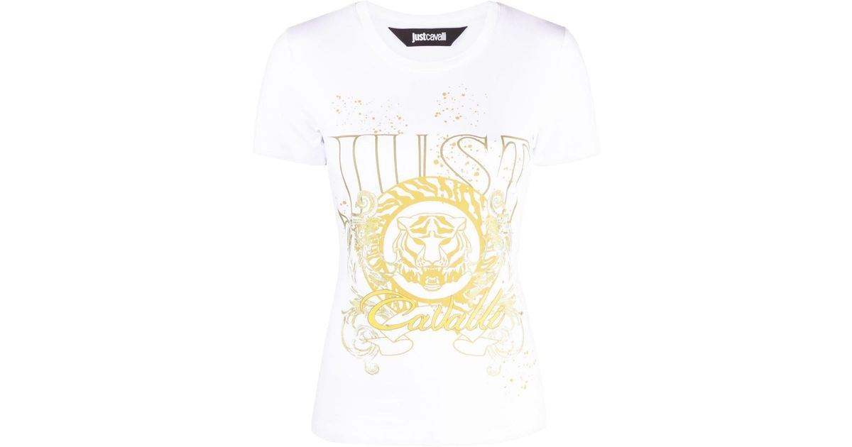 Just Cavalli Tiger Head-motif Cotton T-shirt in White | Lyst