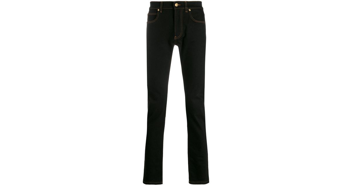 Versace Denim Embroidered Safety Pin Jeans in Black for Men | Lyst