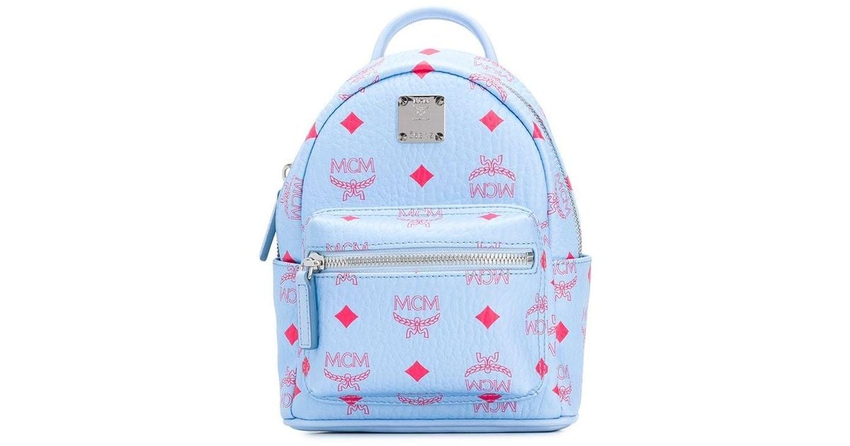 MCM Leather Stark Visetos Backpack Extra Mini Blue Bell | Lyst