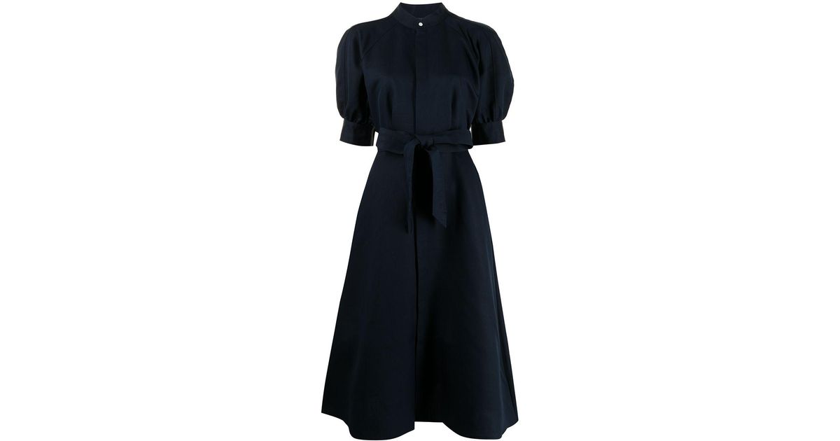 Polo Ralph Lauren Silk Tied-waist Puff-sleeve Dress in Blue | Lyst