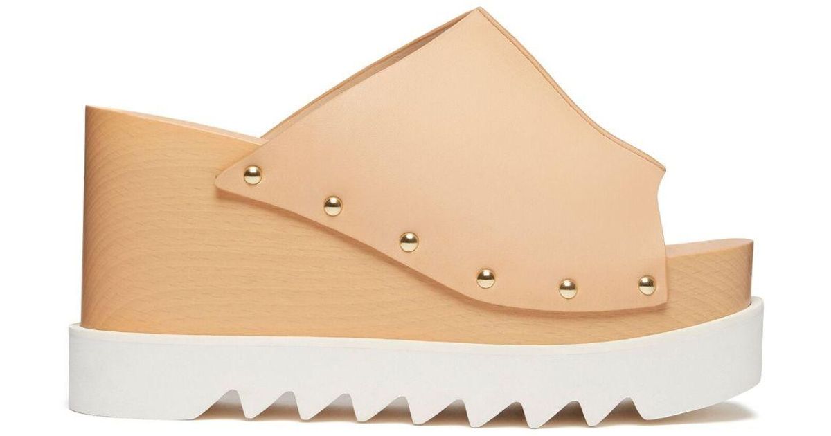 Stella McCartney Elyse Studded Wedge Sandals in Natural | Lyst