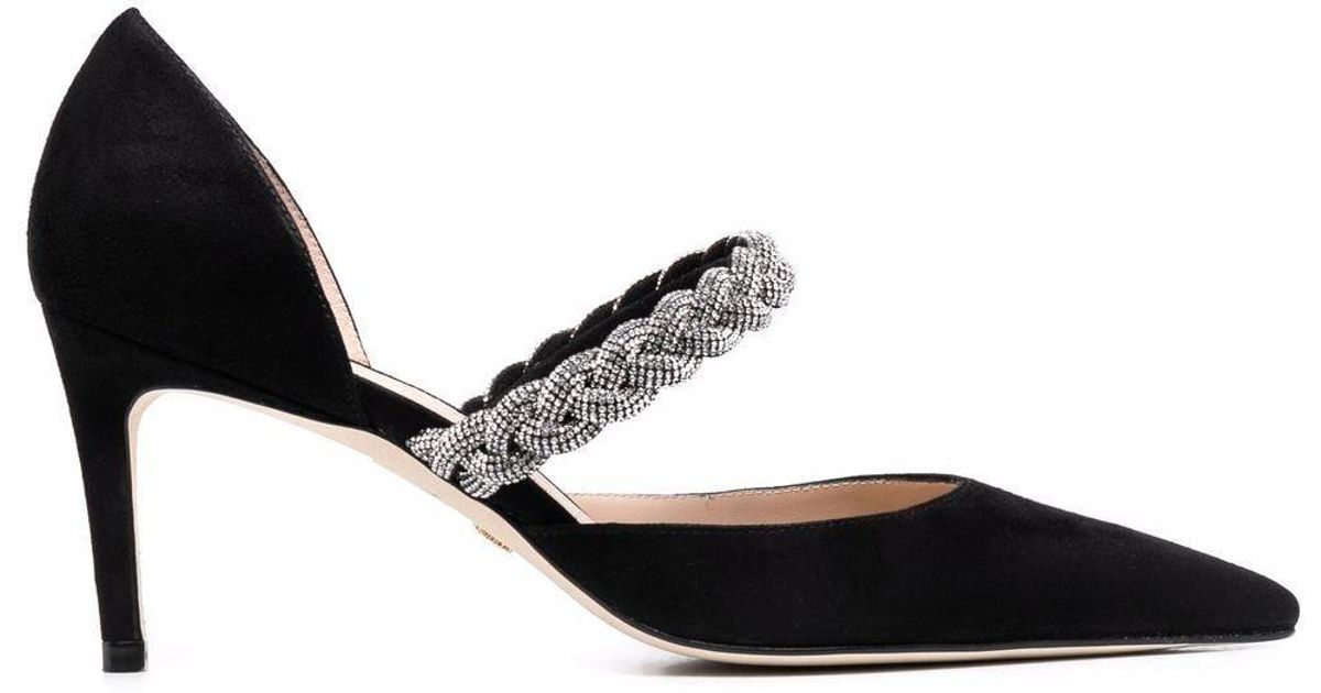 Stuart Weitzman Suede Addison Crystalembellished Pumps in Black Lyst