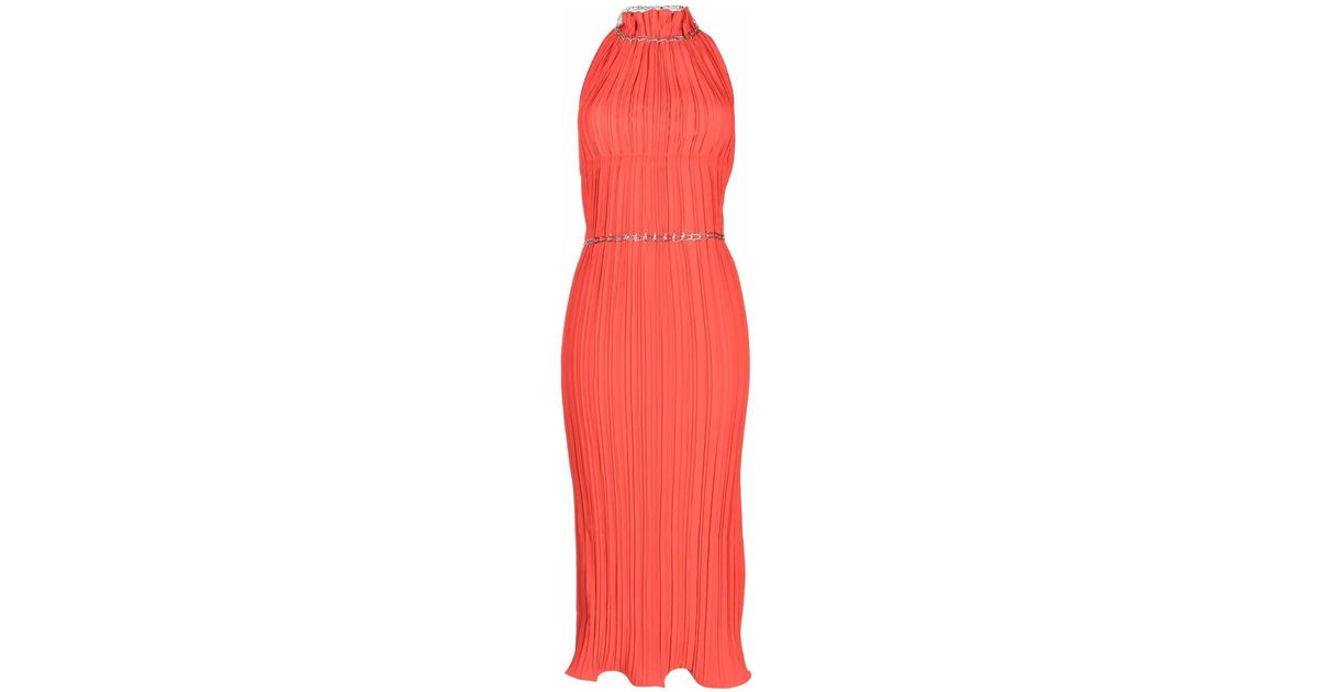 dion lee chain pleat halter dress Chain-Detail Pleated Midi in Red Flowy Maxi dress