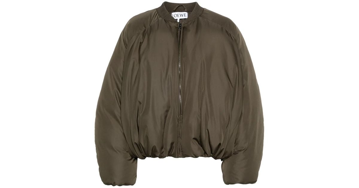 Loewe Leather-Trimmed Padded Shell Bomber Jacket in Green | Lyst