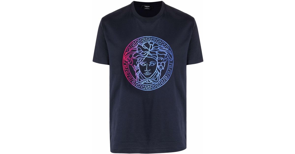 Versace Medusa-embroidered T-shirt in Blue for Men | Lyst