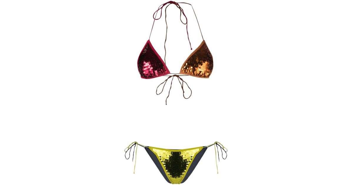 Oséree Microkini Sequin Bikini Set In Yellow Lyst 4524