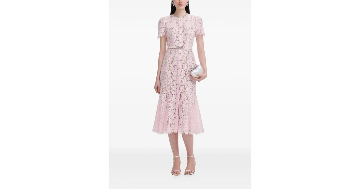 Self-Portrait Lace Bow-Embellished Midi Dress in Pink | Lyst