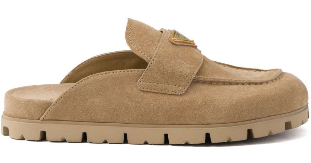 ★PRADA★BROWNスリッパ Prada Triangle-Logo Suede Slippers in Brown | Lyst