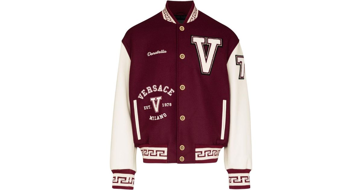 Versace Monogrampatch Varsity Jacket in Red for Men Lyst Canada