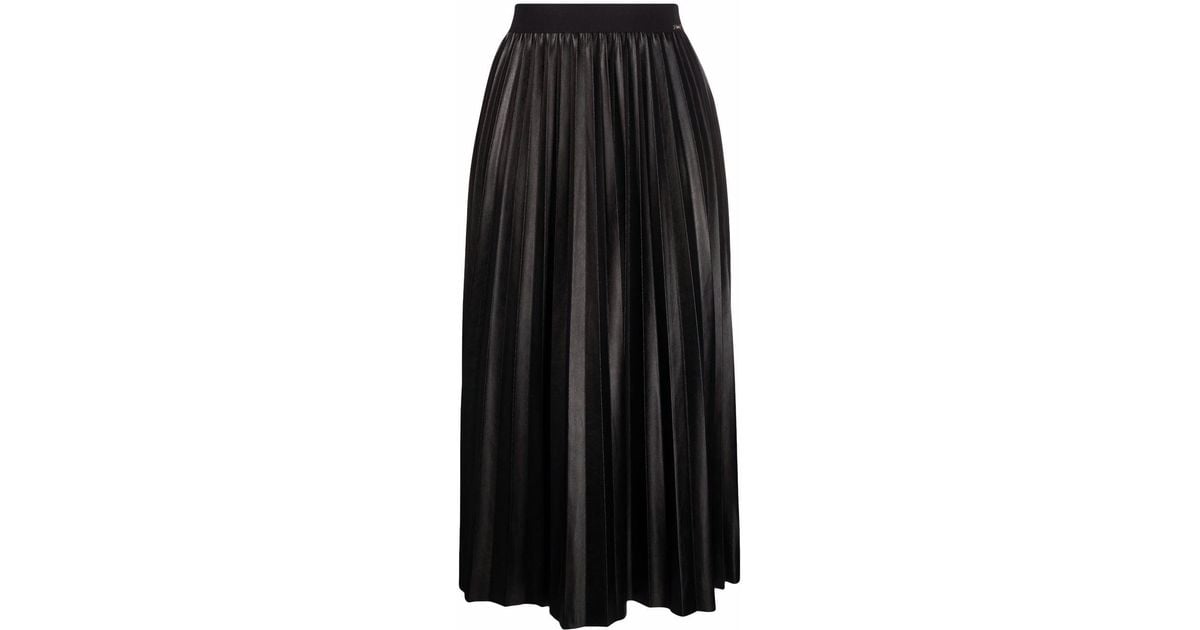 Liu Jo Coated Pleated Midi Skirt in Black - Lyst