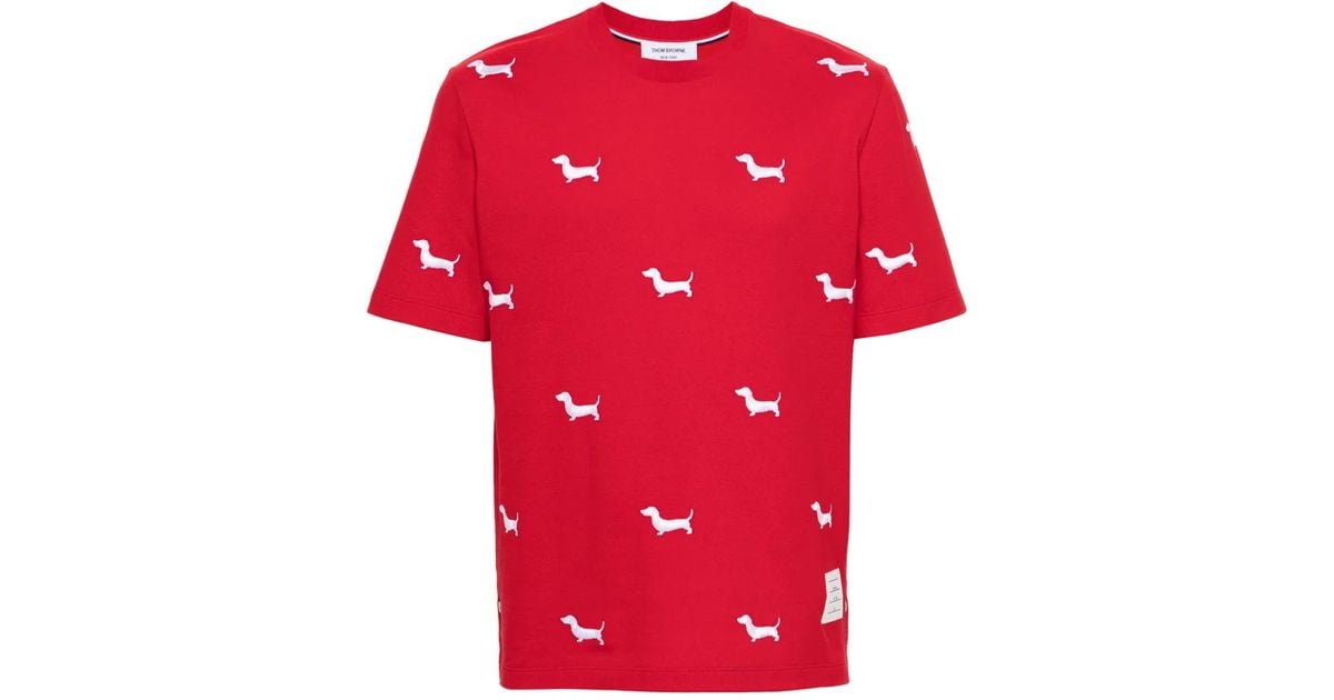 Thom Browne Dog-Embroidery T-Shirt in Red for Men | Lyst
