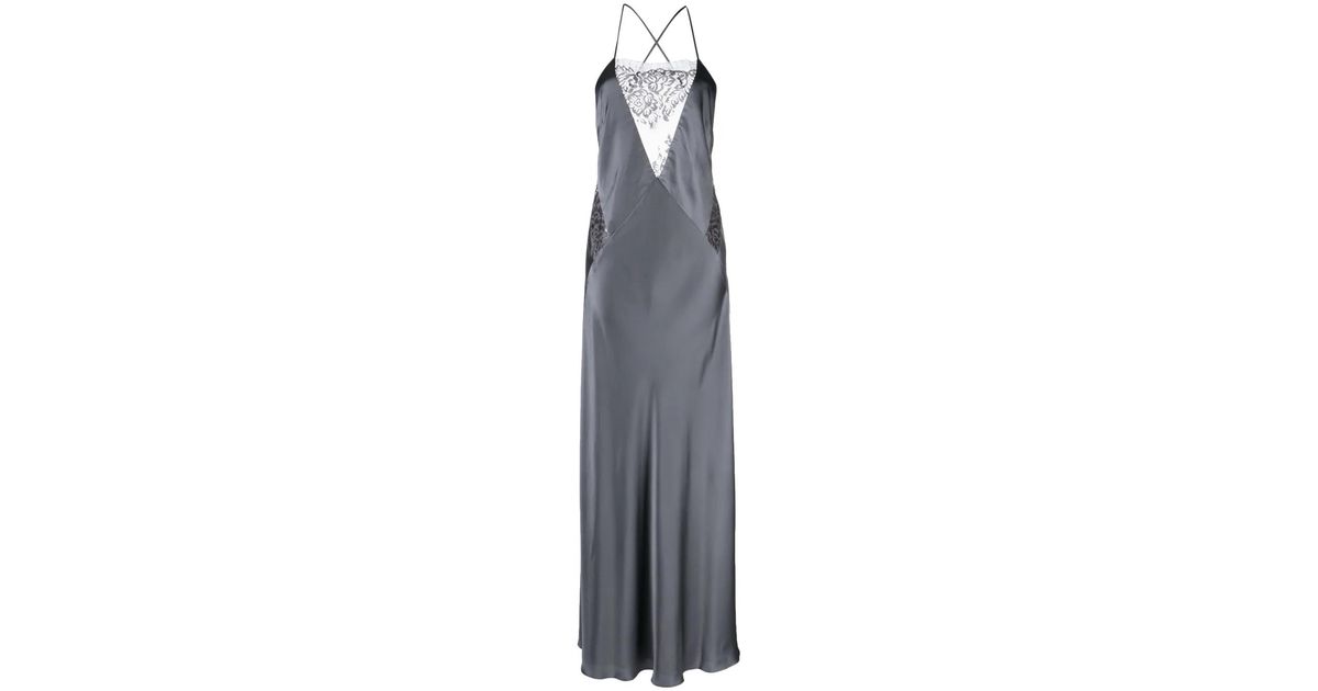 Michelle Mason Lace Detail Silk Gown in Grey | Lyst UK Michelle Mason Lace Detail Silk Gown in Grey | Lyst UK