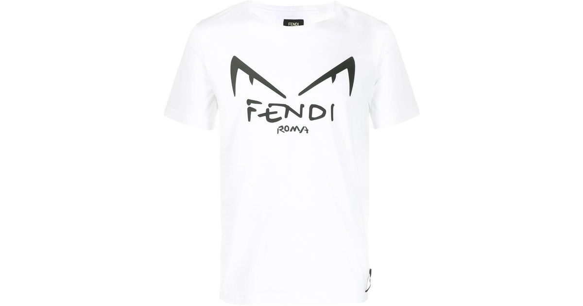 Fendi Cotton Diabolic Eyes Logo T-shirt in White for Men - Lyst