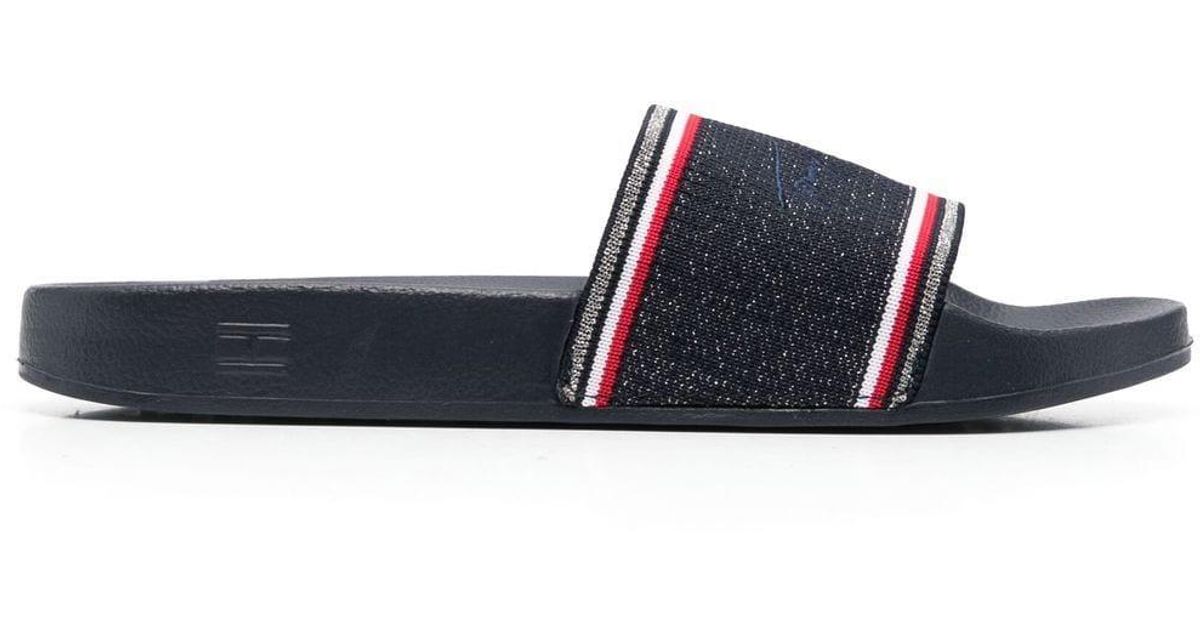 Tommy Hilfiger Synthetic Logo-embroidered Pool Slides in Blue | Lyst UK