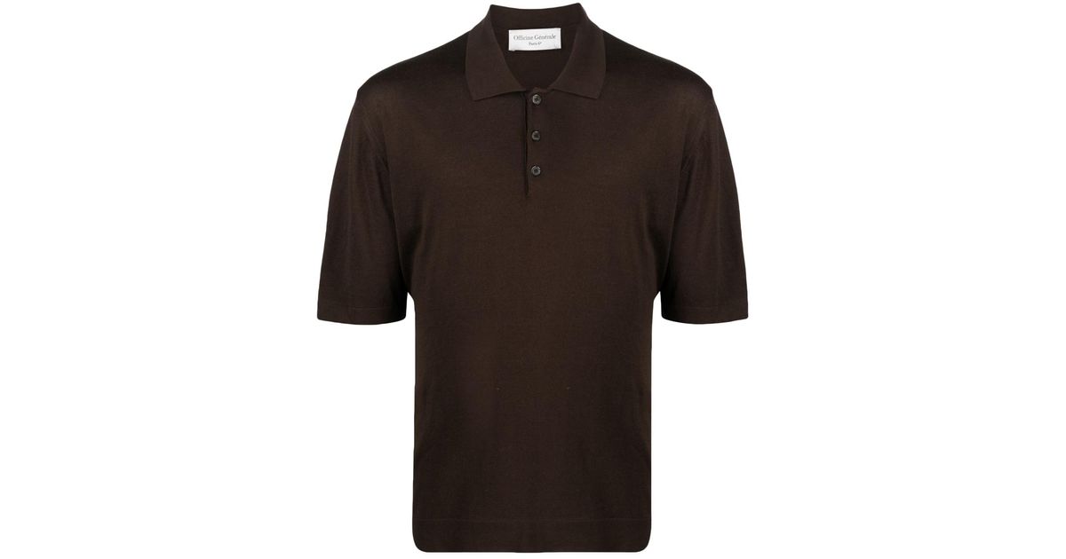 Officine Generale Short-button Fastening Polo Shirt in Black for Men | Lyst