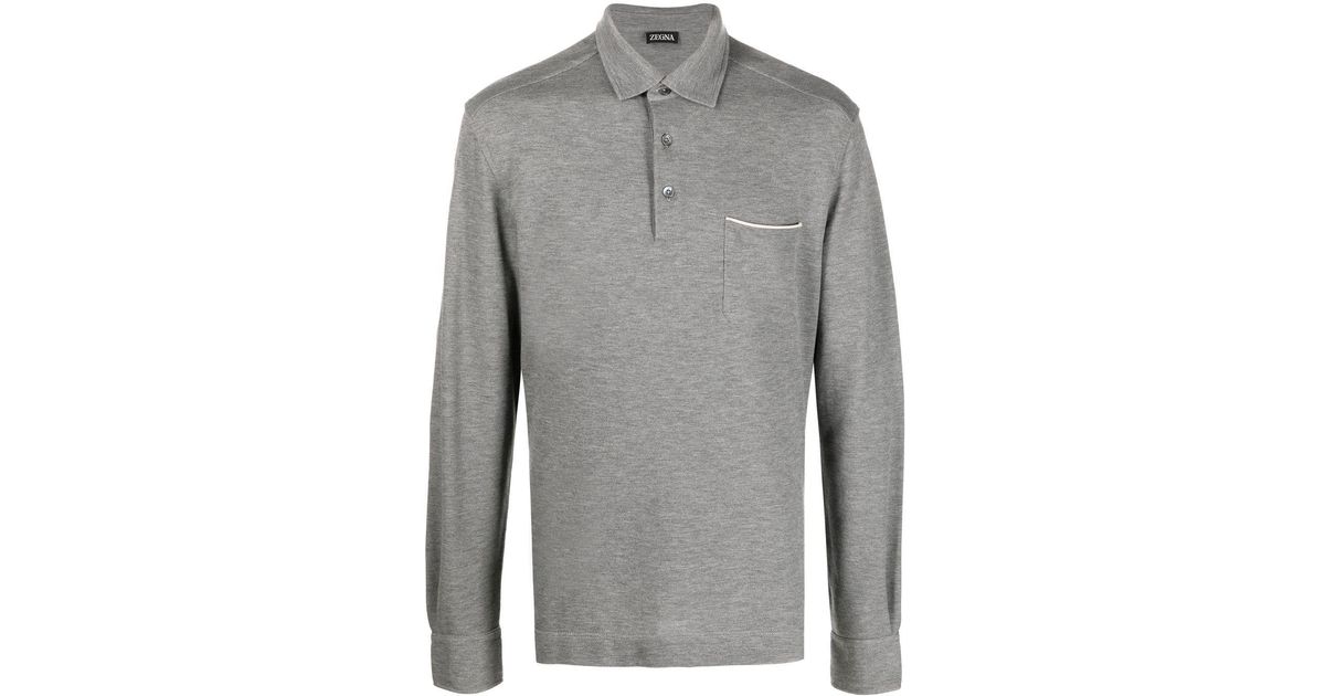 Zegna Pocket Long-sleeved Polo Shirt in Gray for Men | Lyst