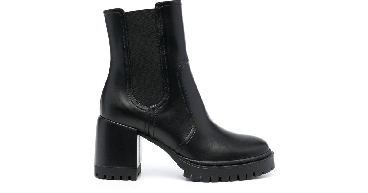 Casadei Nancy 75mm Block-heel Leather Boots in Black | Lyst
