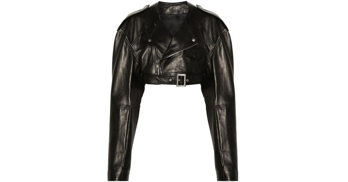 Rick Owens Micro Biker Cropped Leather Jacket in Black | Lyst UK