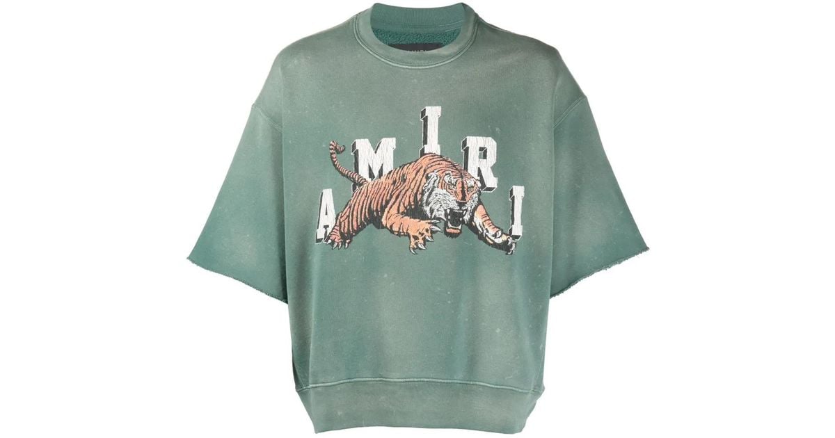 Amiri Vintage Ss Tiger-Print Short-Sleeve Sweatshirt in Green for