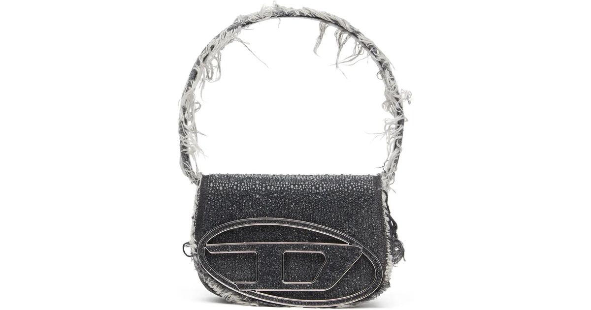 DIESEL Denim Mini Rhinestone Shoulder Bag in Gray | Lyst