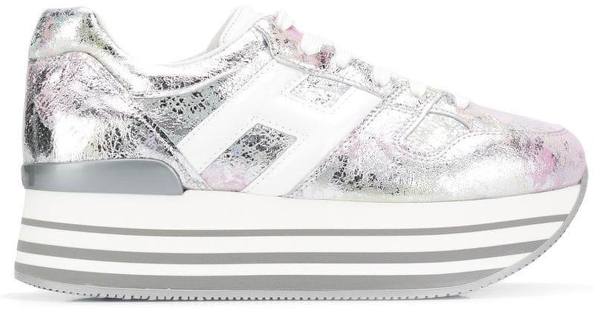 silver metallic platform sneakers