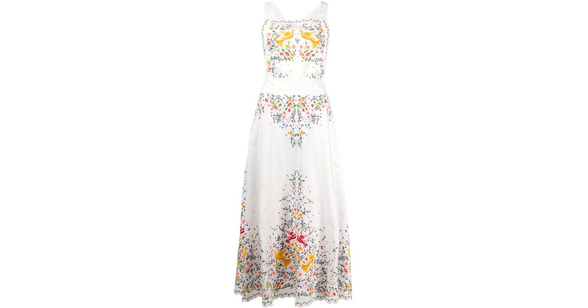 Zimmermann Carnaby Floral-embroidered Linen Midi Dress | Lyst