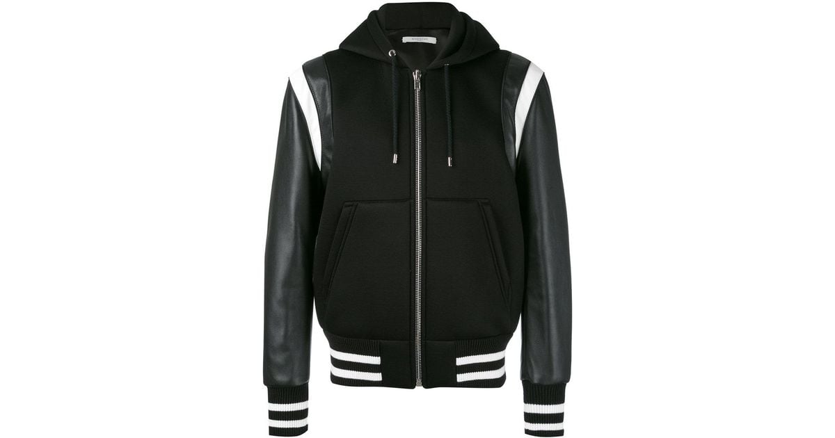 Givenchy Leather Hooded Varsity Jacket in Black for Men - Lyst