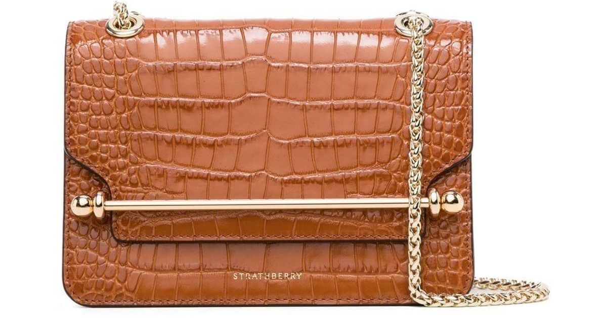 Strathberry Leather Crocodile Effect Crossbody Bag in Brown | Lyst Canada