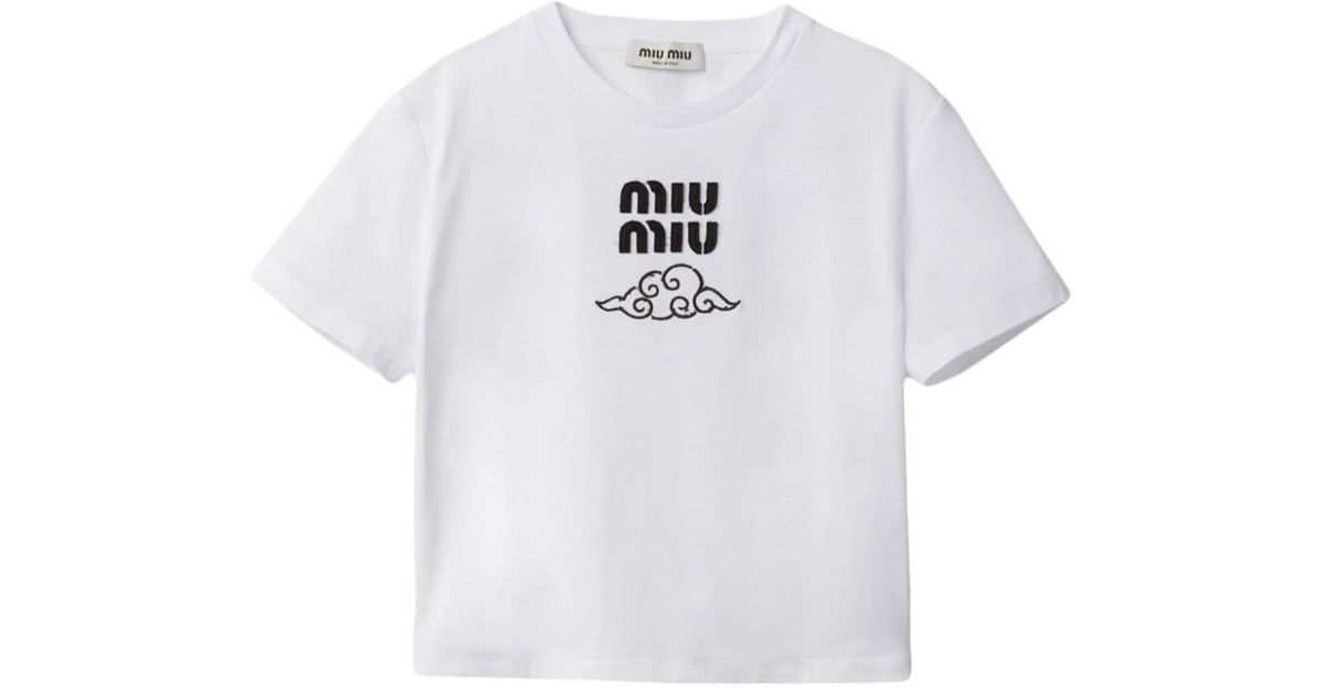 Miu Miu logo-embroidered Cotton T-shirt | White | FARFETCH