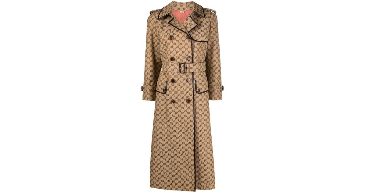 Gucci Gg Pattern Trench Coat In Natural, Gg Canvas Trench Coat Mens