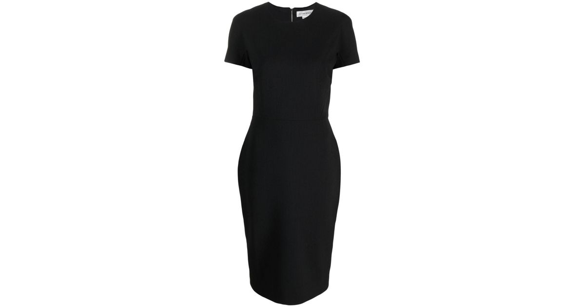 Victoria Beckham Crepe Short-sleeve Midi Dress in Black | Lyst