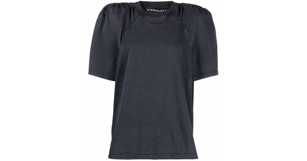 Y. Project Cotton Ruched-shoulder T-shirt in Black | Lyst