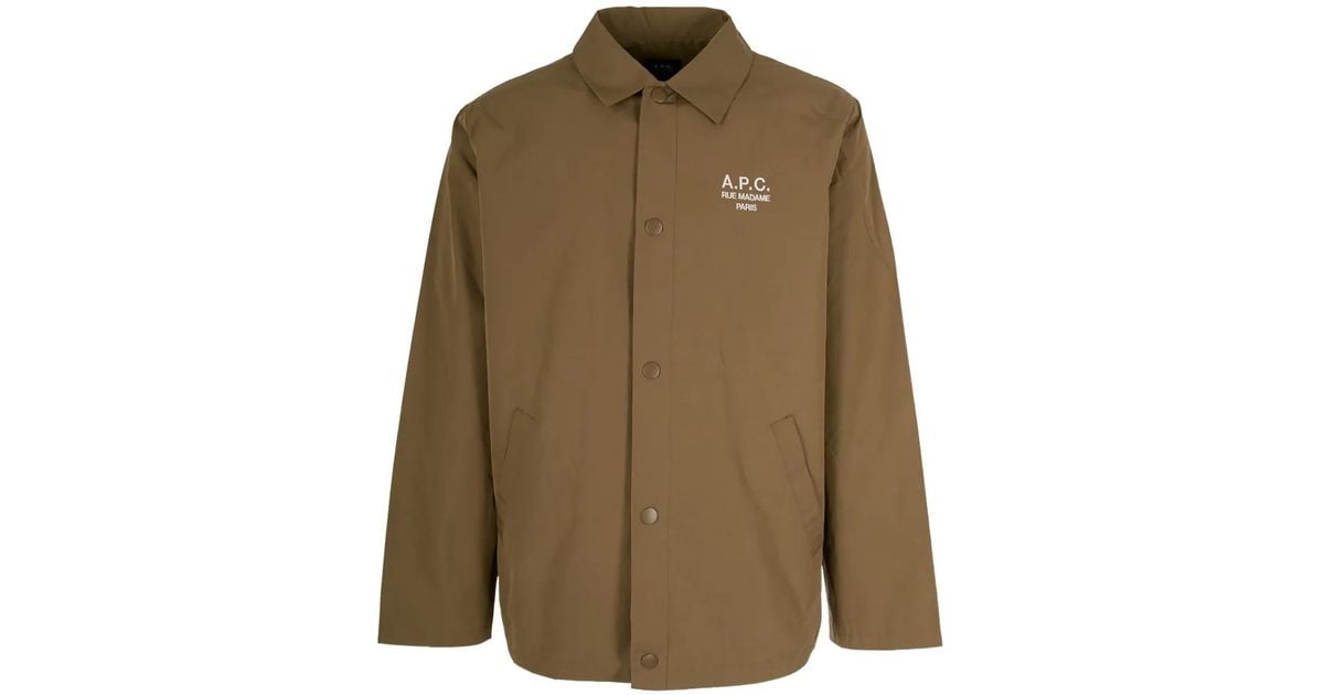 A.P.C. Buttoned Logo-Detail Shirt Jacket in Green for Men | Lyst