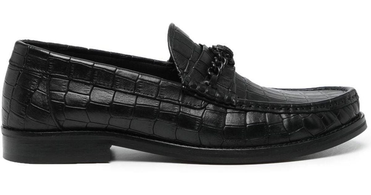 Kurt Geiger Crocodileeffect Leather Loafers in Black for Men Lyst