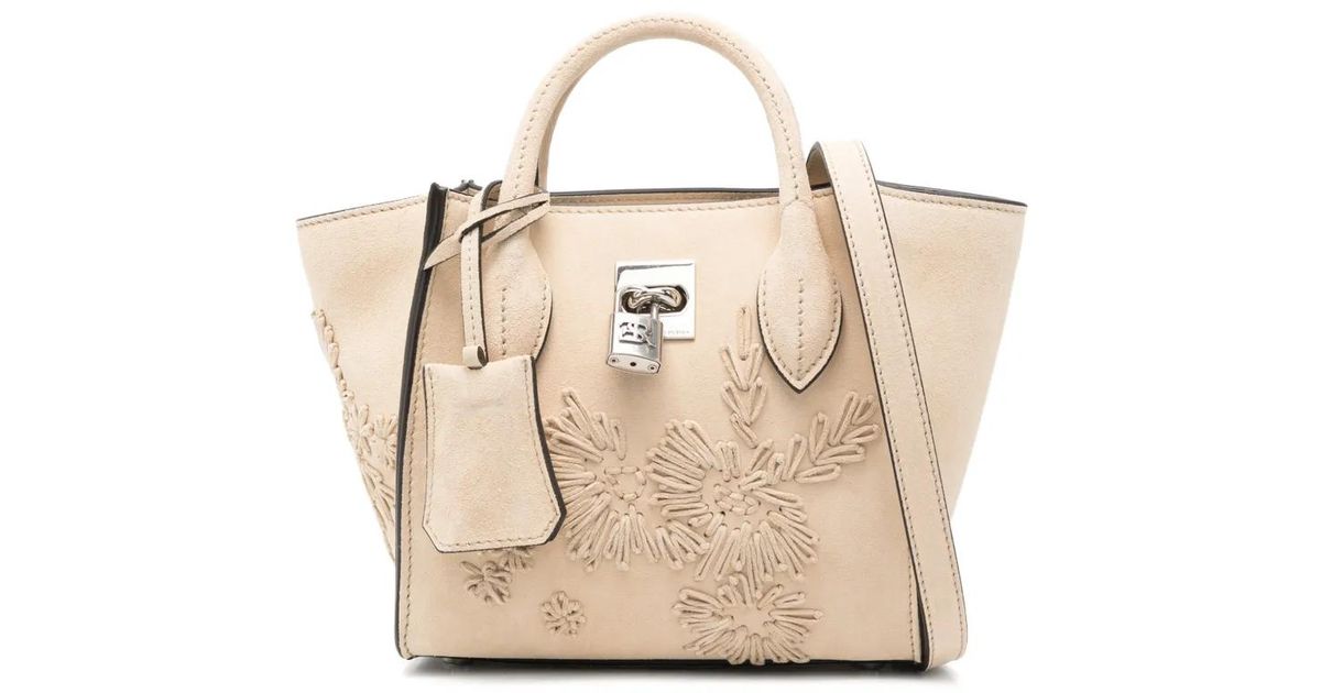バッグ ERMANNO SCERVINO Leather Floral Cutwork Ermanno Scervino Mini Maggie Floral-Detail Tote Bag in Natural | Lyst