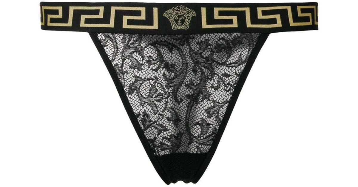 Versace Lace Intarsia Thong in Black - Lyst