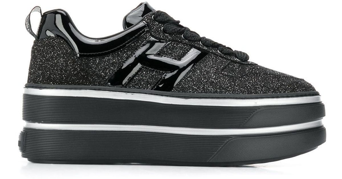Hogan Leather Glitter Platform Sneakers in Black | Lyst