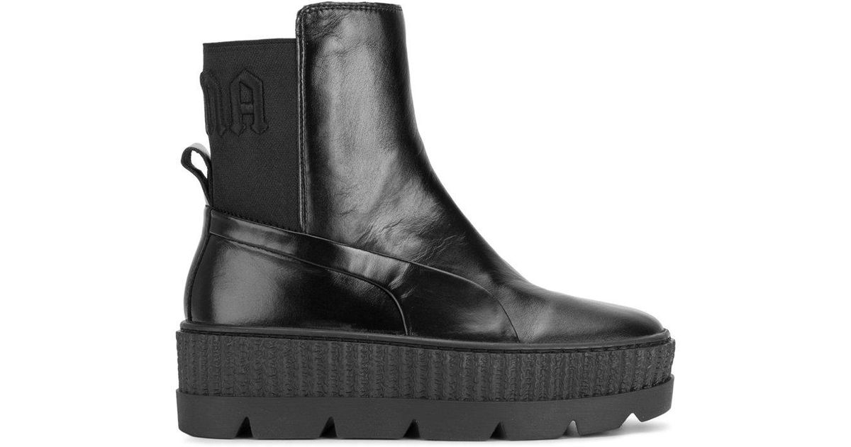 PUMA Leather Flatform Boots in Black - Lyst