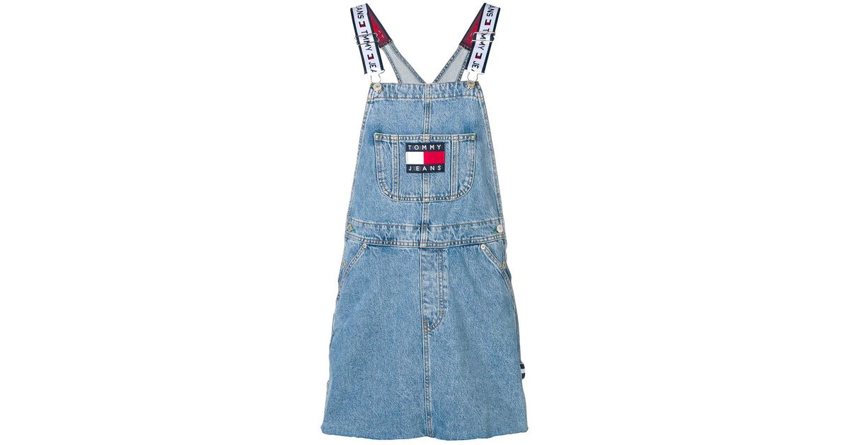 Tommy Hilfiger Cotton Logo Dungaree Dress in Blue | Lyst Canada
