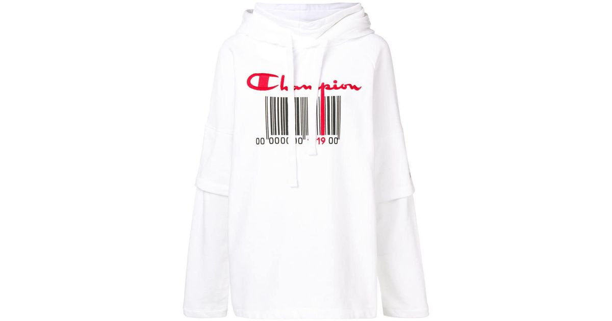 Champion Cotton Barcode Logo Hoodie in 