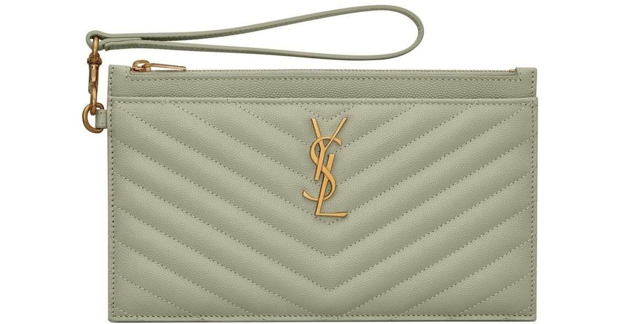 Saint Laurent Leather Ysl Monogram Pouch in Green Lyst Canada