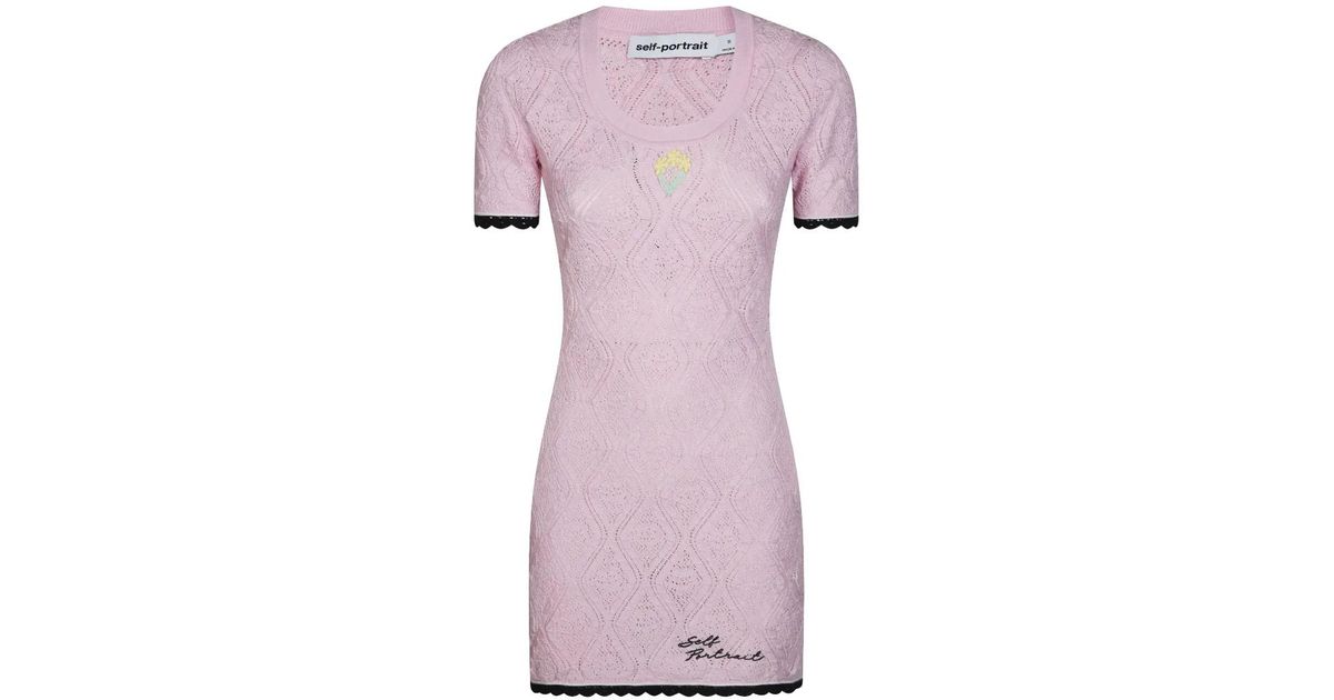 lavender pointelle knit mini dress Self-Portrait in Pink plus-size-evening-dresses-2