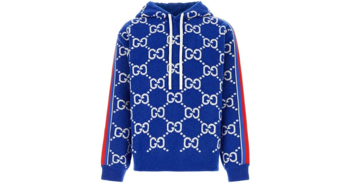 Gucci Gg Jacquard Knitted Hoodie in Blue for Men Lyst