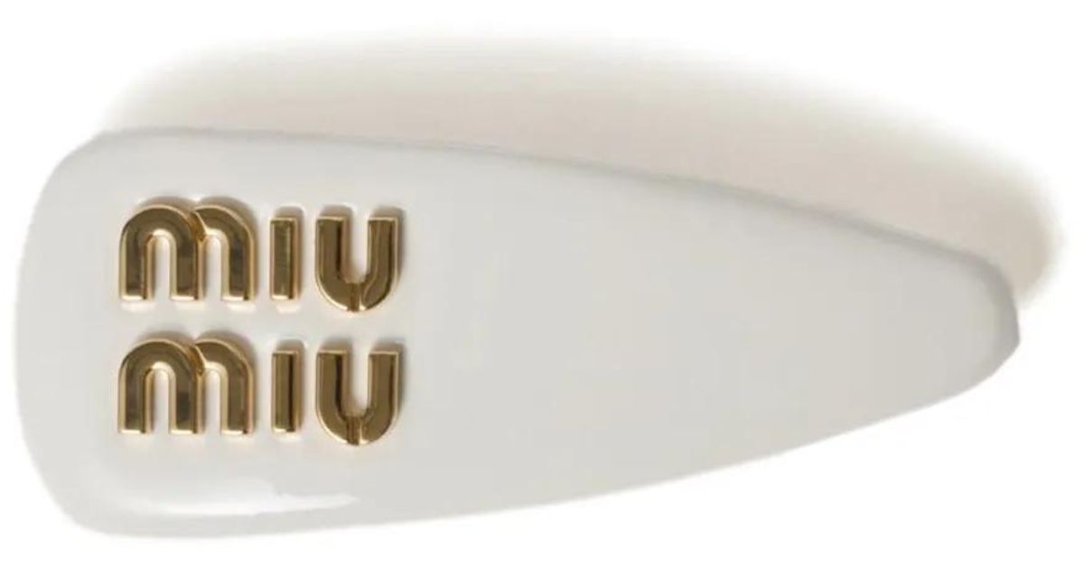 Miu Miu Leather Hair Clip in White | Lyst