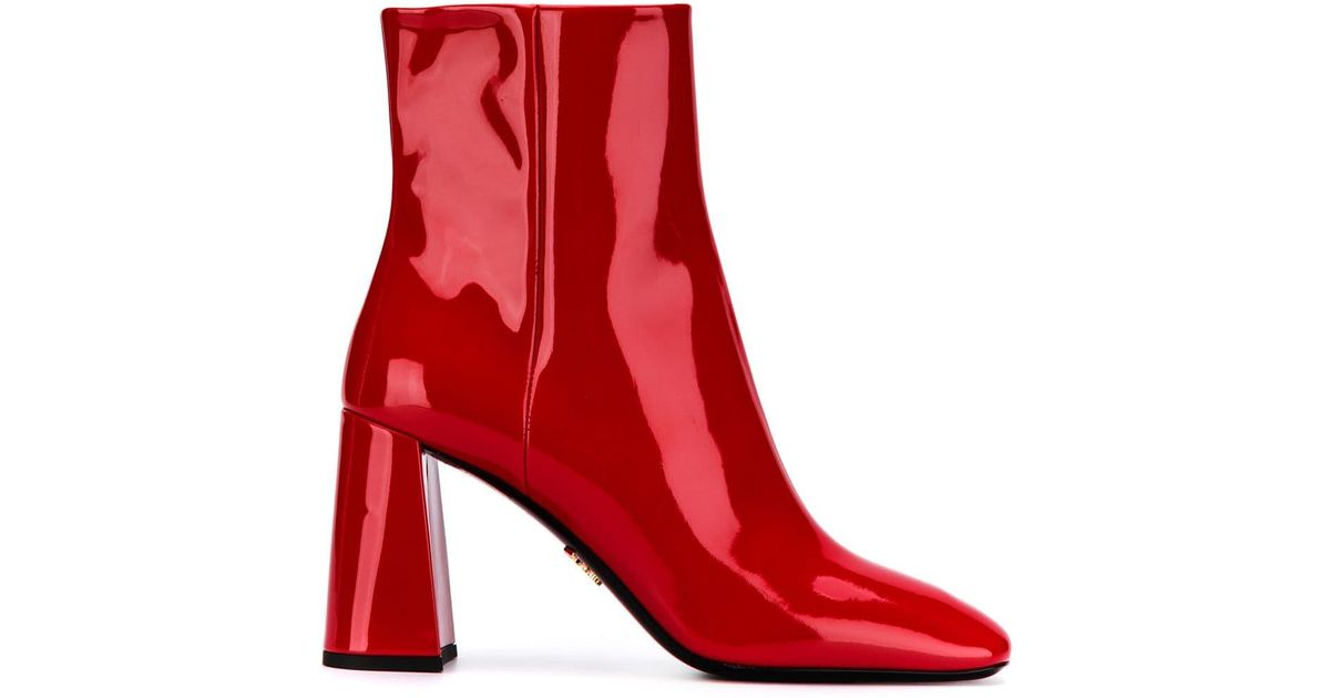 Prada Patent Leather Boots in Red | Lyst