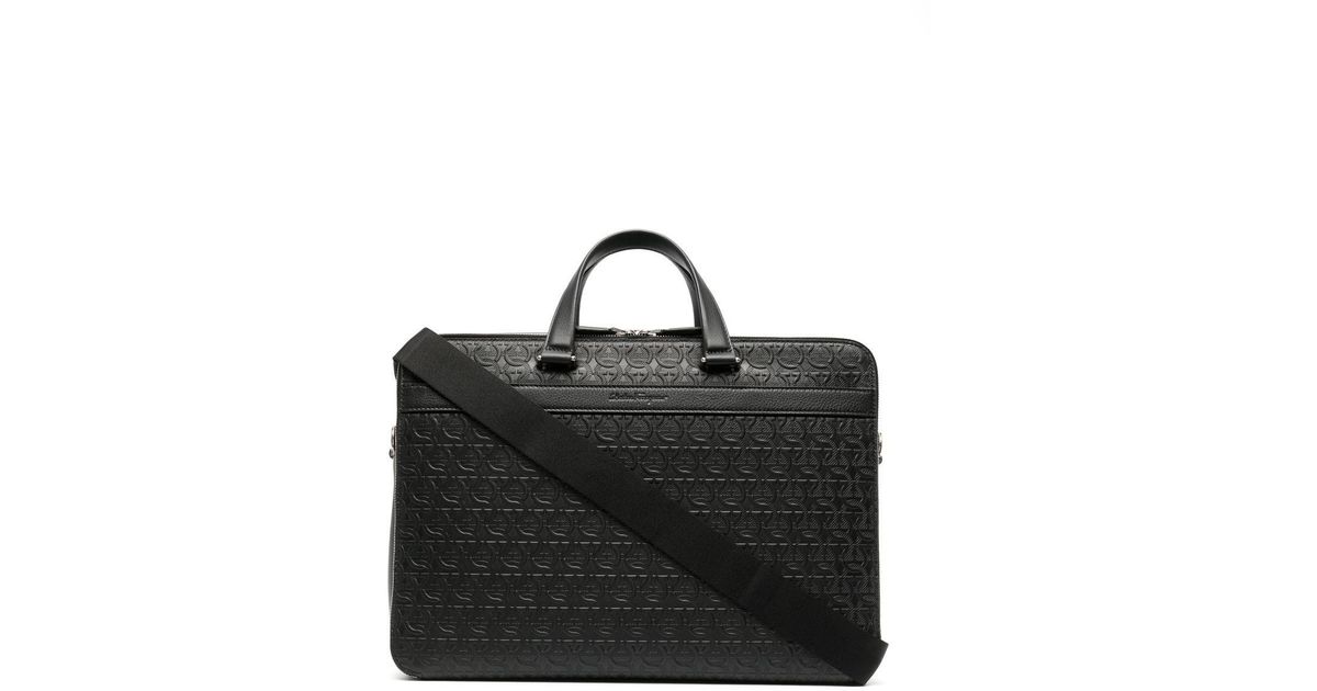 Ferragamo Leather Embossed Monogram Briefcase in Black for Men | Lyst