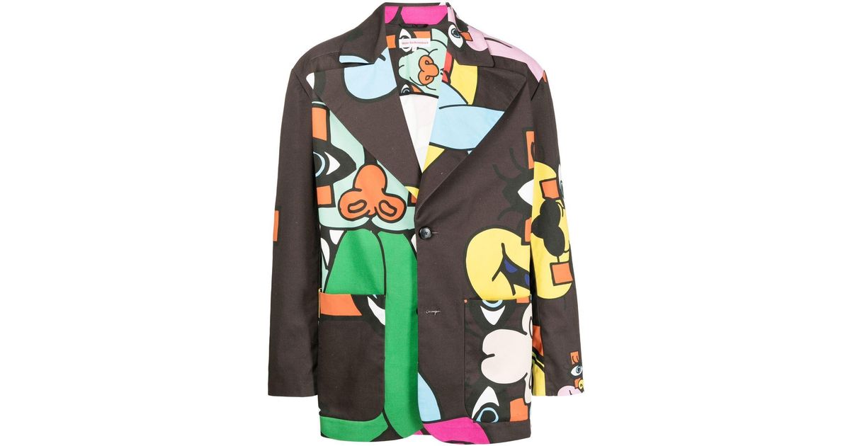 Walter Van Beirendonck Cotton All-over Graphic Print Blazer With Mask ...