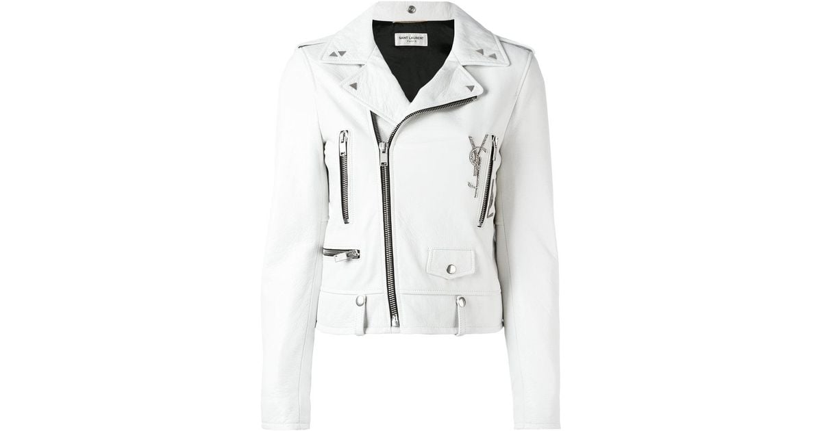 Saint Laurent Classic Ysl Biker Jacket in White | Lyst